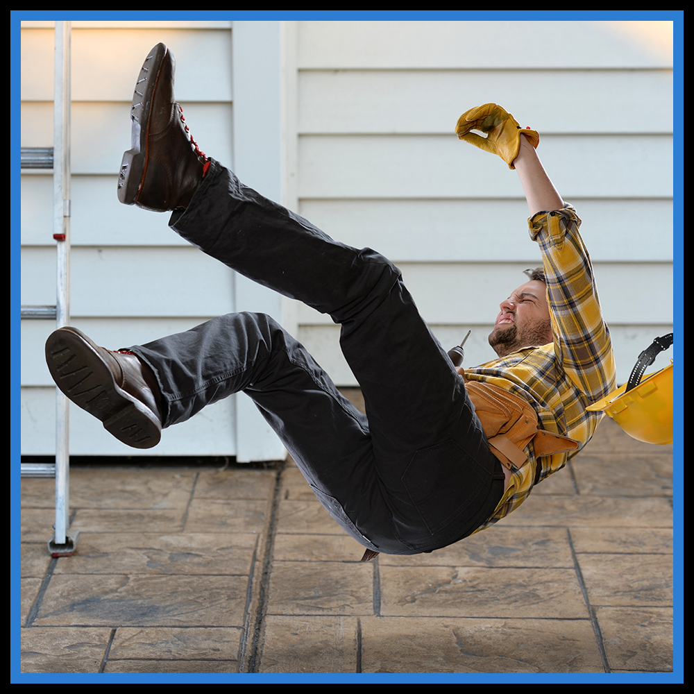 Picture of a construction worker falling off a ladder.